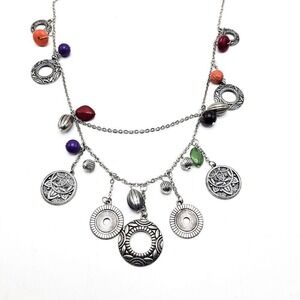 Boho Charm 30" Necklace Colorful Beads Silver Tone‎ Pendants Fashion Jewelry